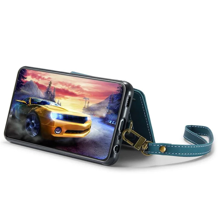 CASEME C20 Series Phone Case for Samsung Galaxy A14 5G / A14 4G RFID Blocking Zipper Pocket Kickstand Wallet Cover with Strap