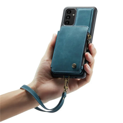 CASEME C20 Series Phone Case for Samsung Galaxy A14 5G / A14 4G RFID Blocking Zipper Pocket Kickstand Wallet Cover with Strap