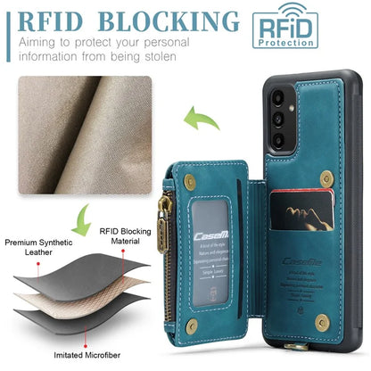 CASEME C20 Series Phone Case for Samsung Galaxy A14 5G / A14 4G RFID Blocking Zipper Pocket Kickstand Wallet Cover with Strap