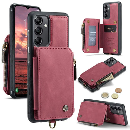 CASEME C20 Series Phone Case for Samsung Galaxy A14 5G / A14 4G RFID Blocking Zipper Pocket Kickstand Wallet Cover with Strap