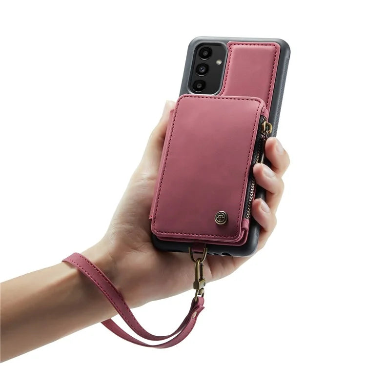 CASEME C20 Series Phone Case for Samsung Galaxy A14 5G / A14 4G RFID Blocking Zipper Pocket Kickstand Wallet Cover with Strap