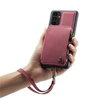 CASEME C20 Series Phone Case for Samsung Galaxy A14 5G / A14 4G RFID Blocking Zipper Pocket Kickstand Wallet Cover with Strap