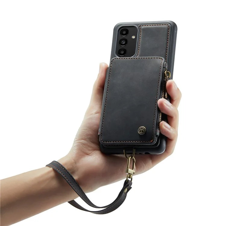 CASEME C20 Series Phone Case for Samsung Galaxy A14 5G / A14 4G RFID Blocking Zipper Pocket Kickstand Wallet Cover with Strap