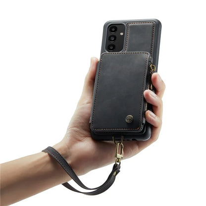 CASEME C20 Series Phone Case for Samsung Galaxy A14 5G / A14 4G RFID Blocking Zipper Pocket Kickstand Wallet Cover with Strap