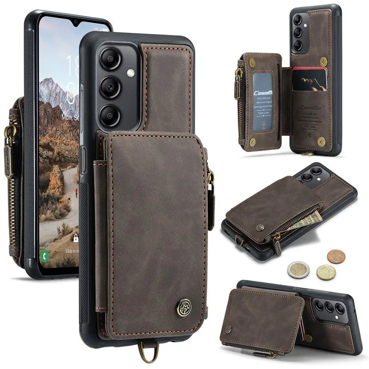 CASEME C20 Series Phone Case for Samsung Galaxy A14 5G / A14 4G RFID Blocking Zipper Pocket Kickstand Wallet Cover with Strap