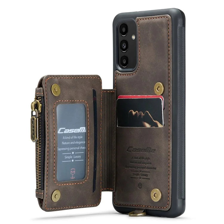 CASEME C20 Series Phone Case for Samsung Galaxy A14 5G / A14 4G RFID Blocking Zipper Pocket Kickstand Wallet Cover with Strap