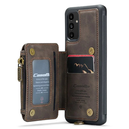 CASEME C20 Series Phone Case for Samsung Galaxy A14 5G / A14 4G RFID Blocking Zipper Pocket Kickstand Wallet Cover with Strap