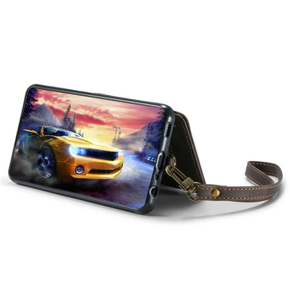 CASEME C20 Series Phone Case for Samsung Galaxy A14 5G / A14 4G RFID Blocking Zipper Pocket Kickstand Wallet Cover with Strap