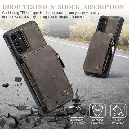 CASEME C20 Series Phone Case for Samsung Galaxy A14 5G / A14 4G RFID Blocking Zipper Pocket Kickstand Wallet Cover with Strap