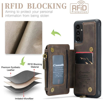 CASEME C20 Series Phone Case for Samsung Galaxy A14 5G / A14 4G RFID Blocking Zipper Pocket Kickstand Wallet Cover with Strap
