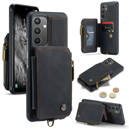 CASEME C20 Series for Samsung Galaxy A34 5G RFID Blocking Anti-fall Phone Cover Zipper Pocket Kickstand Phone Case with Strap