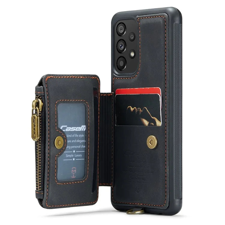CASEME C20 Series for Samsung Galaxy A34 5G RFID Blocking Anti-fall Phone Cover Zipper Pocket Kickstand Phone Case with Strap