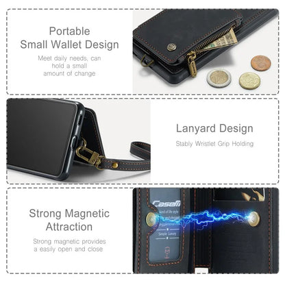 CASEME C20 Series for Samsung Galaxy A34 5G RFID Blocking Anti-fall Phone Cover Zipper Pocket Kickstand Phone Case with Strap
