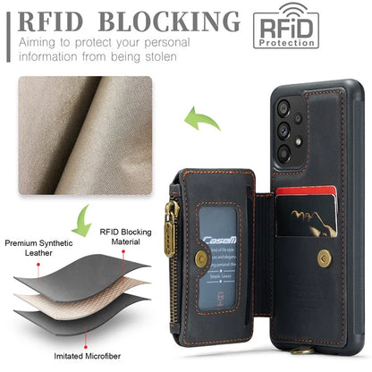 CASEME C20 Series for Samsung Galaxy A34 5G RFID Blocking Anti-fall Phone Cover Zipper Pocket Kickstand Phone Case with Strap