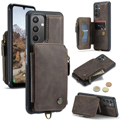 CASEME C20 Series for Samsung Galaxy A34 5G RFID Blocking Anti-fall Phone Cover Zipper Pocket Kickstand Phone Case with Strap