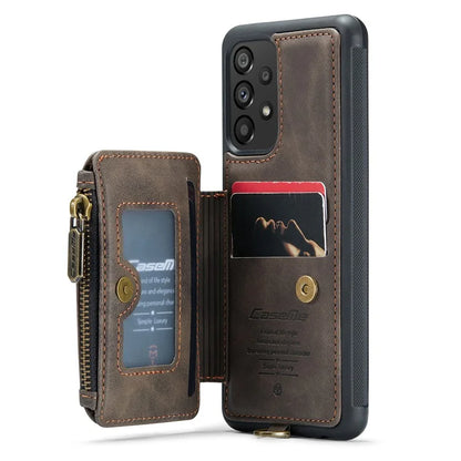 CASEME C20 Series for Samsung Galaxy A34 5G RFID Blocking Anti-fall Phone Cover Zipper Pocket Kickstand Phone Case with Strap