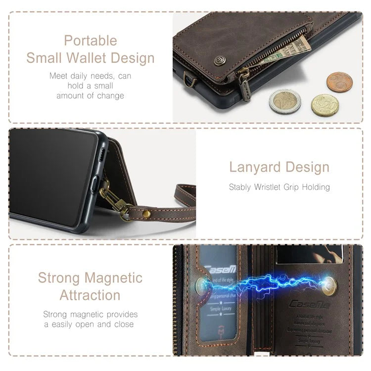CASEME C20 Series for Samsung Galaxy A34 5G RFID Blocking Anti-fall Phone Cover Zipper Pocket Kickstand Phone Case with Strap