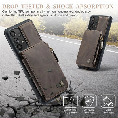 CASEME C20 Series for Samsung Galaxy A34 5G RFID Blocking Anti-fall Phone Cover Zipper Pocket Kickstand Phone Case with Strap