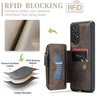 CASEME C20 Series for Samsung Galaxy A34 5G RFID Blocking Anti-fall Phone Cover Zipper Pocket Kickstand Phone Case with Strap