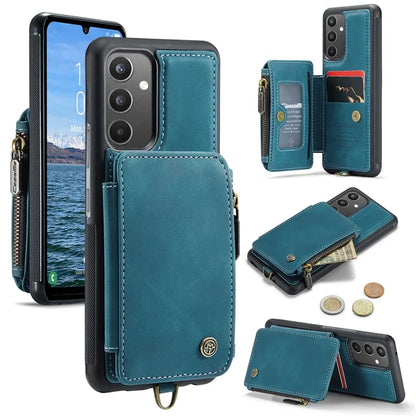 CASEME C20 Series for Samsung Galaxy A34 5G RFID Blocking Anti-fall Phone Cover Zipper Pocket Kickstand Phone Case with Strap