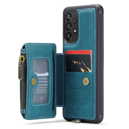 CASEME C20 Series for Samsung Galaxy A34 5G RFID Blocking Anti-fall Phone Cover Zipper Pocket Kickstand Phone Case with Strap