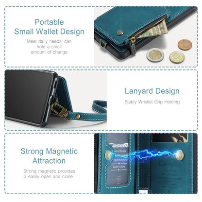 CASEME C20 Series for Samsung Galaxy A34 5G RFID Blocking Anti-fall Phone Cover Zipper Pocket Kickstand Phone Case with Strap