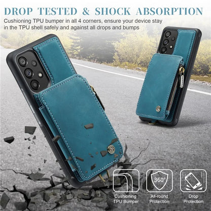 CASEME C20 Series for Samsung Galaxy A34 5G RFID Blocking Anti-fall Phone Cover Zipper Pocket Kickstand Phone Case with Strap