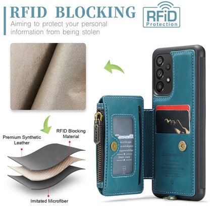 CASEME C20 Series for Samsung Galaxy A34 5G RFID Blocking Anti-fall Phone Cover Zipper Pocket Kickstand Phone Case with Strap