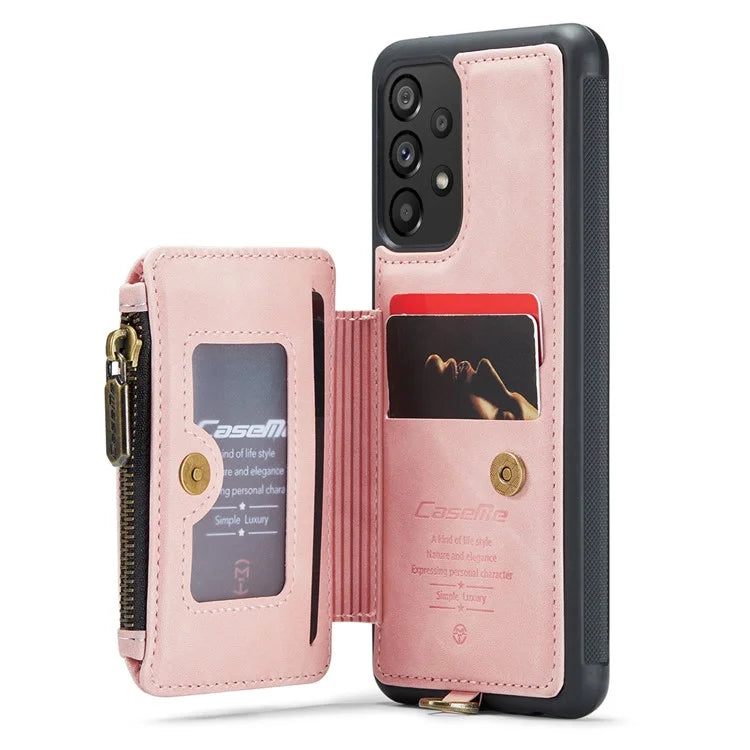 CASEME C20 Series for Samsung Galaxy A34 5G RFID Blocking Anti-fall Phone Cover Zipper Pocket Kickstand Phone Case with Strap