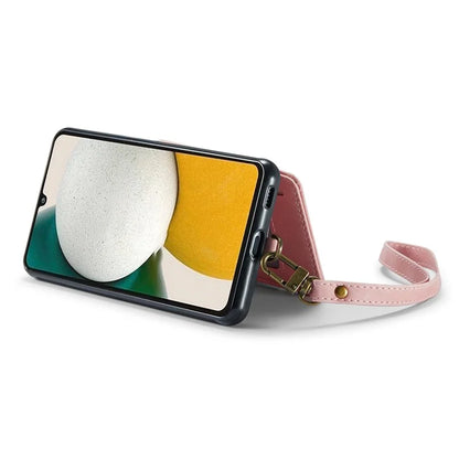 CASEME C20 Series for Samsung Galaxy A34 5G RFID Blocking Anti-fall Phone Cover Zipper Pocket Kickstand Phone Case with Strap