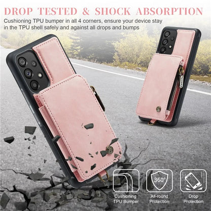 CASEME C20 Series for Samsung Galaxy A34 5G RFID Blocking Anti-fall Phone Cover Zipper Pocket Kickstand Phone Case with Strap