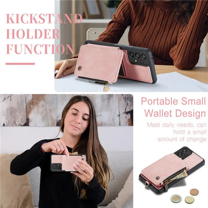 CASEME C20 Series for Samsung Galaxy A34 5G RFID Blocking Anti-fall Phone Cover Zipper Pocket Kickstand Phone Case with Strap