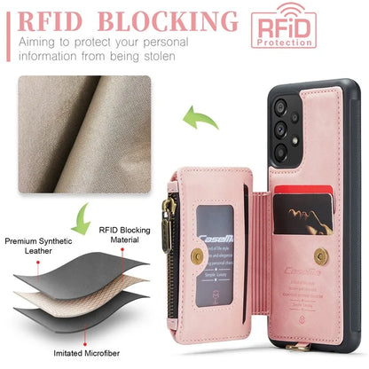 CASEME C20 Series for Samsung Galaxy A34 5G RFID Blocking Anti-fall Phone Cover Zipper Pocket Kickstand Phone Case with Strap