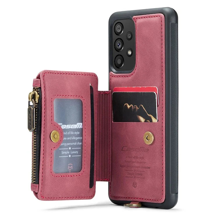 CASEME C20 Series for Samsung Galaxy A34 5G RFID Blocking Anti-fall Phone Cover Zipper Pocket Kickstand Phone Case with Strap