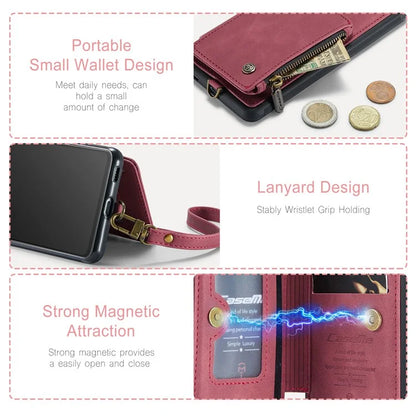 CASEME C20 Series for Samsung Galaxy A34 5G RFID Blocking Anti-fall Phone Cover Zipper Pocket Kickstand Phone Case with Strap