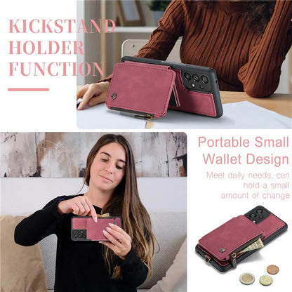 CASEME C20 Series for Samsung Galaxy A34 5G RFID Blocking Anti-fall Phone Cover Zipper Pocket Kickstand Phone Case with Strap
