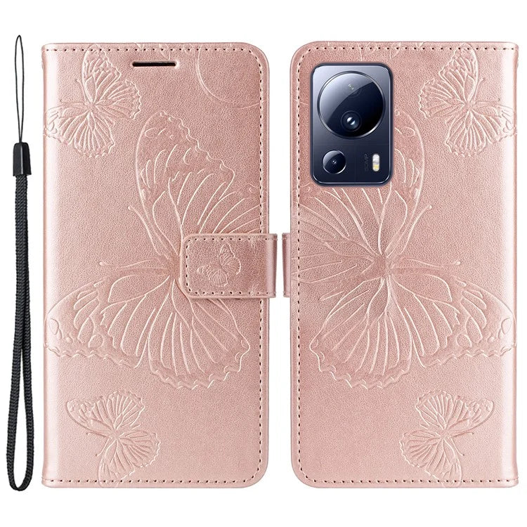KT Imprinting Flower Series-2 Leather Cover for Xiaomi 13 Lite / Civi 2 5G Imprinted Stand Wallet Phone Case with Hand Strap