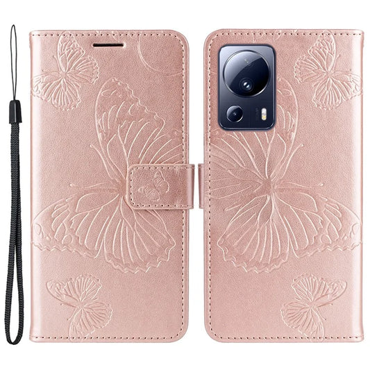 KT Imprinting Flower Series-2 Leather Cover for Xiaomi 13 Lite / Civi 2 5G Imprinted Stand Wallet Phone Case with Hand Strap