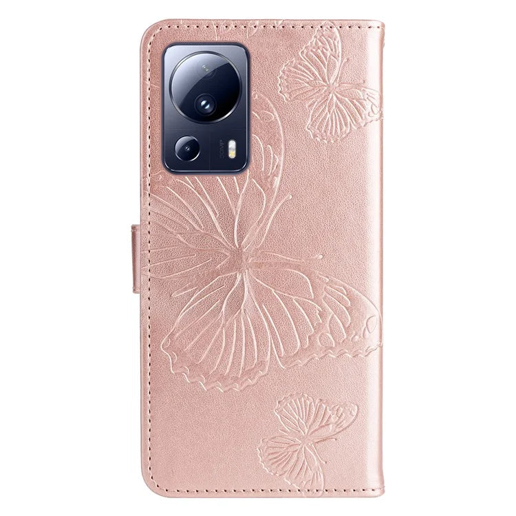 KT Imprinting Flower Series-2 Leather Cover for Xiaomi 13 Lite / Civi 2 5G Imprinted Stand Wallet Phone Case with Hand Strap
