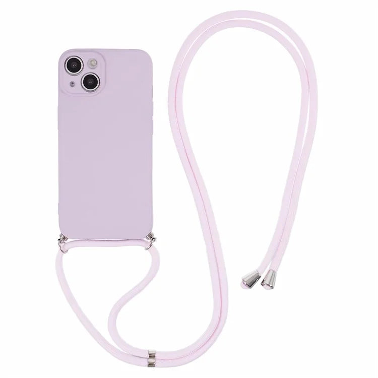 For iPhone 13 TPU Case Fiber Lining Anti-scratch Phone Cover with Long Lanyard