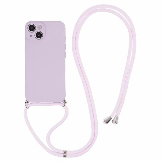 For iPhone 13 TPU Case Fiber Lining Anti-scratch Phone Cover with Long Lanyard