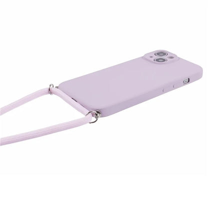 For iPhone 13 TPU Case Fiber Lining Anti-scratch Phone Cover with Long Lanyard