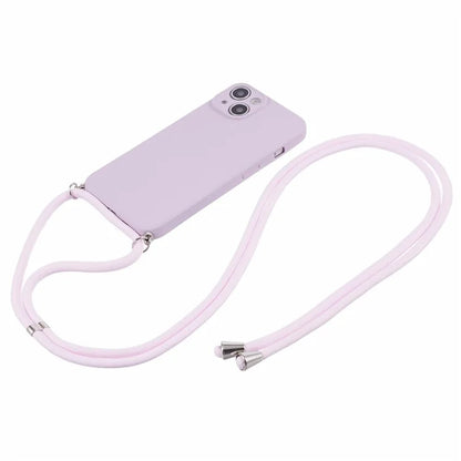 For iPhone 14 Case Rubberized TPU Smartphone Back Cover with Long Lanyard