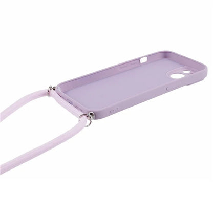 For iPhone 14 Case Rubberized TPU Smartphone Back Cover with Long Lanyard