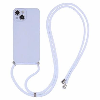 For iPhone 14 Case Rubberized TPU Smartphone Back Cover with Long Lanyard