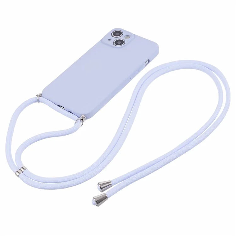 For iPhone 14 Case Rubberized TPU Smartphone Back Cover with Long Lanyard