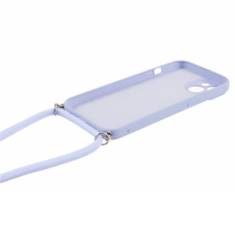 For iPhone 14 Case Rubberized TPU Smartphone Back Cover with Long Lanyard