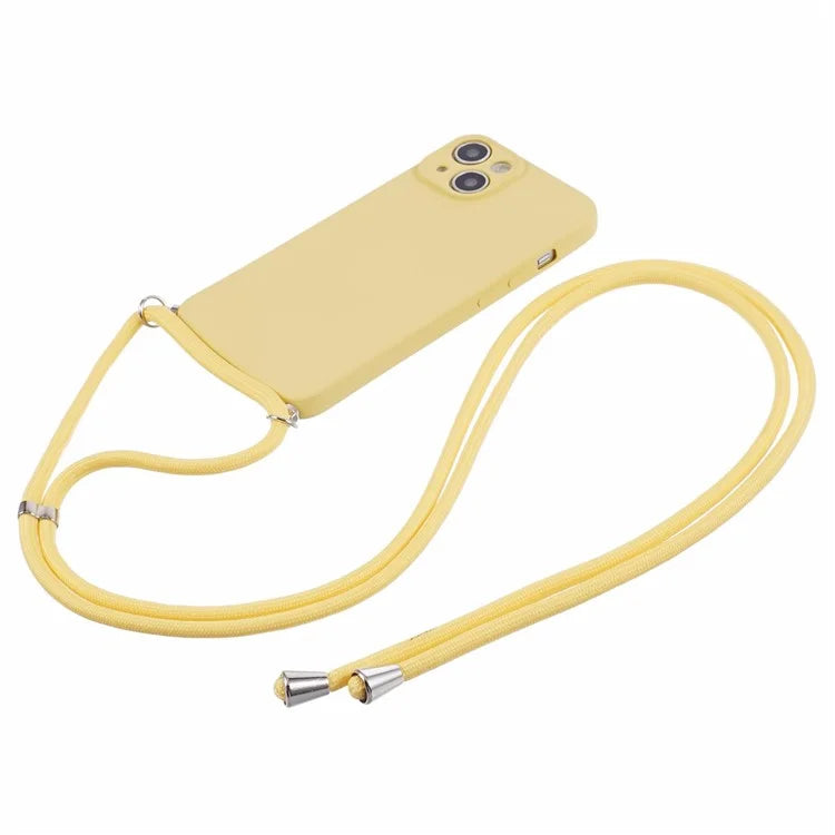 For iPhone 14 Case Rubberized TPU Smartphone Back Cover with Long Lanyard