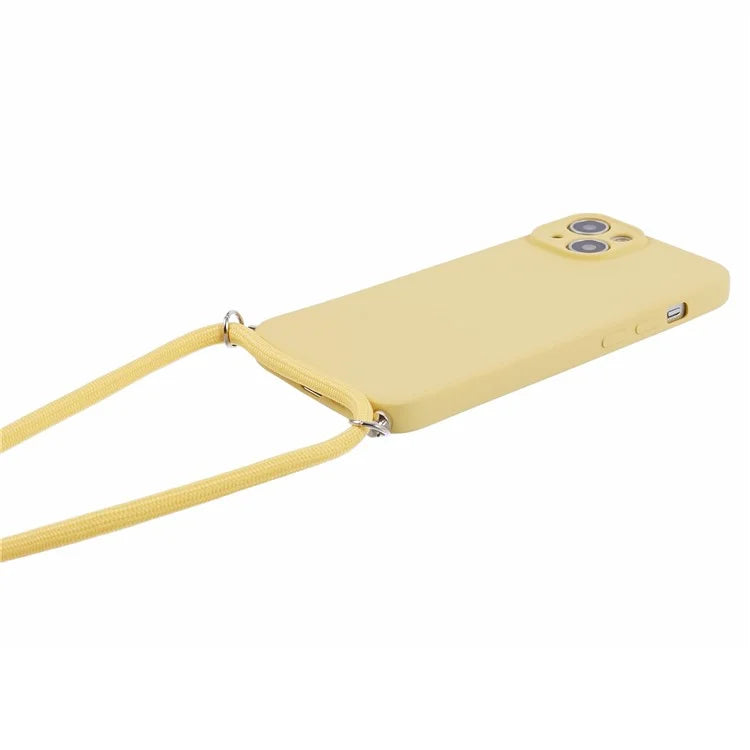 For iPhone 14 Case Rubberized TPU Smartphone Back Cover with Long Lanyard