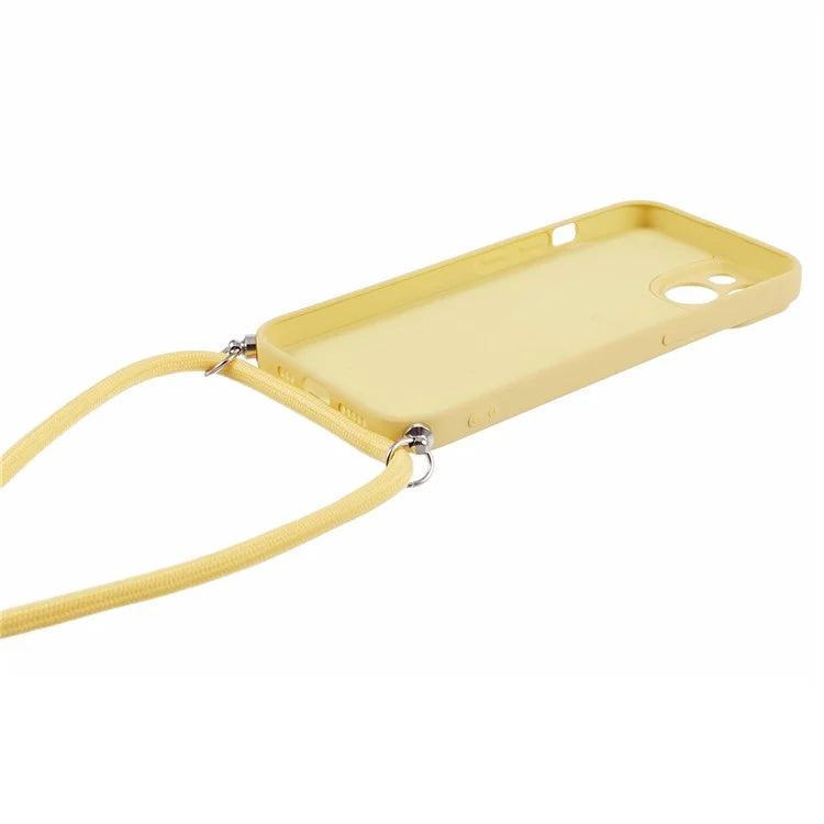 For iPhone 14 Case Rubberized TPU Smartphone Back Cover with Long Lanyard